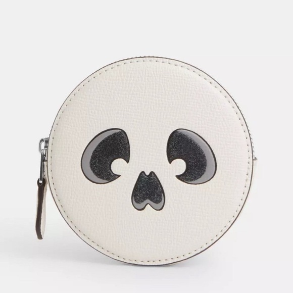 Coach Halloween Skull Coin Card Case in Chalk White Crossgrain Leather NWT - Picture 6 of 10